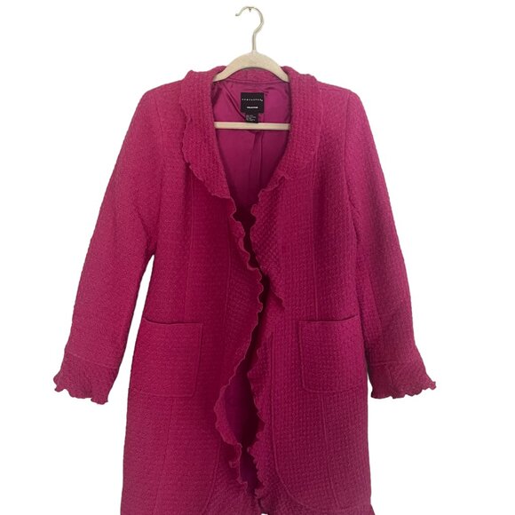 Women's Doncaster Wool Long Dressy Jacket with‎ Ruffles and Pockets Size Small - Picture 1 of 3